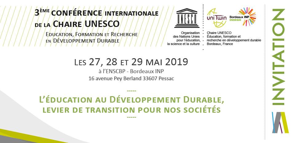 3ème conférence internationale de la Chaire UNESCO : L’éducation au développement durable, levier de transition pour nos sociétés